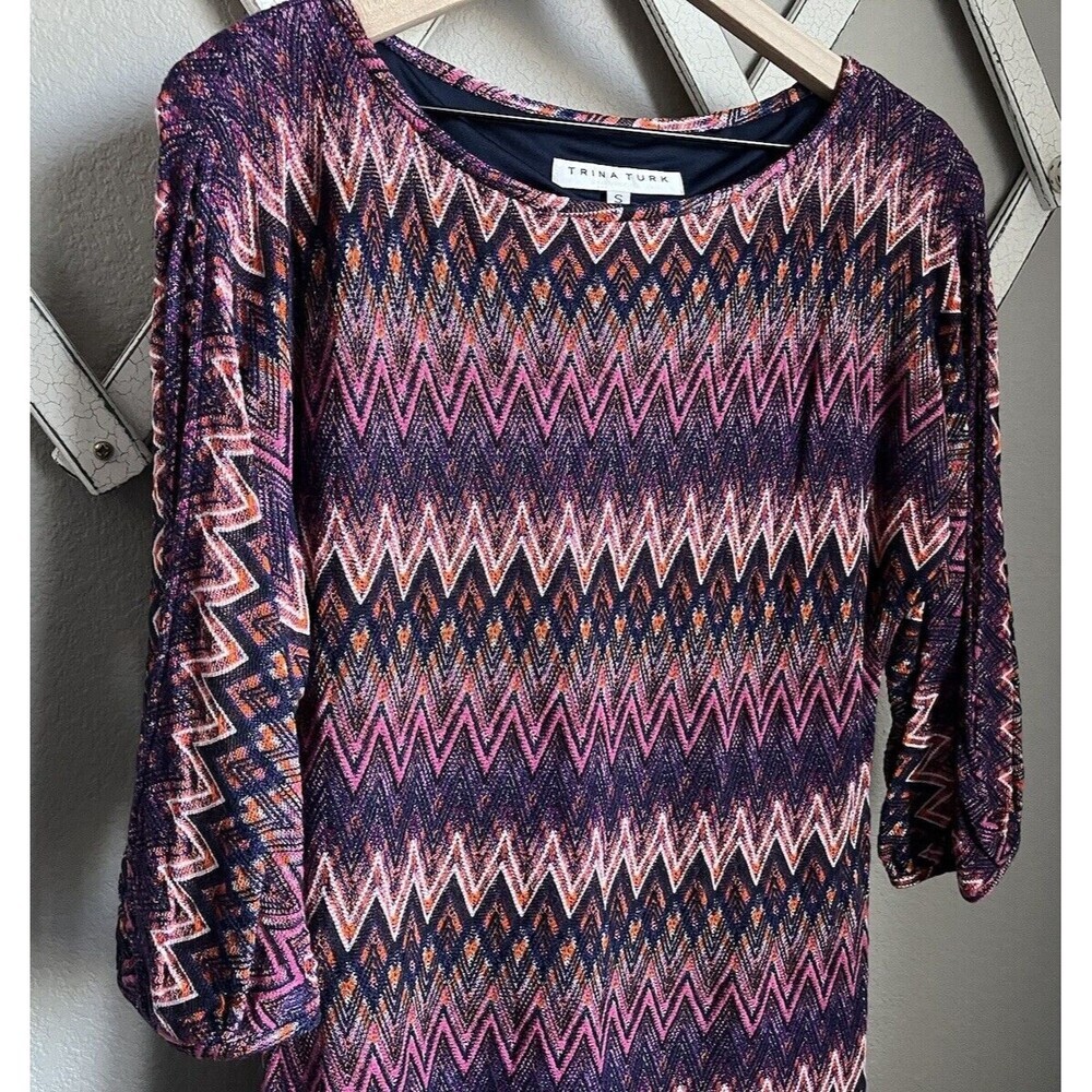 NWT! Trina Turk Nature Women's S Split-Sleeve Knit Dress Multi $398 - Picture 3 of 10
